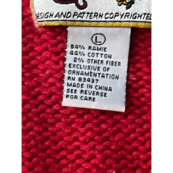 Vintage 1990s Heirloom Collectibles Christmas Cardigan Sweater L Red Knit - Picture 10 of 14